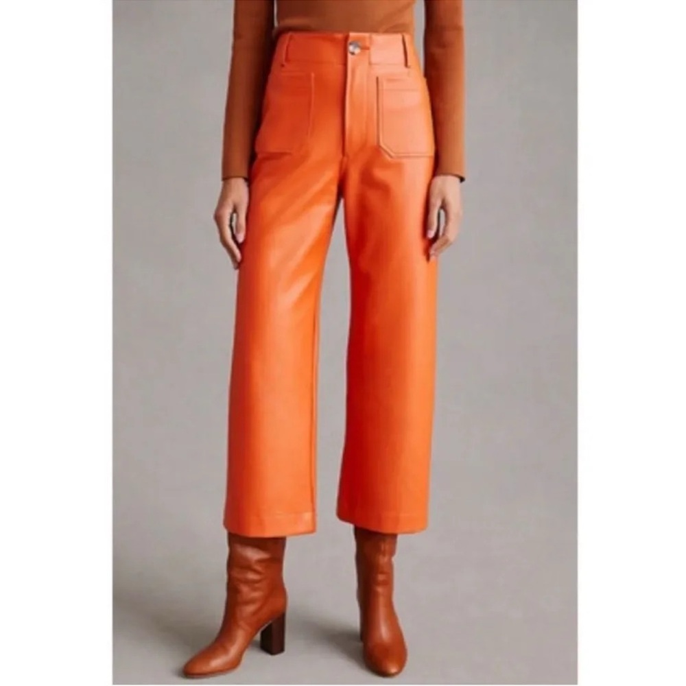 Anthropologie Maeve High-Waist Wide-Leg Faux Leather Cropped Trousers, 31T